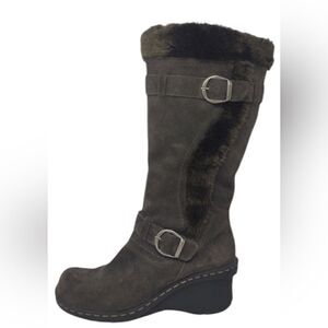 Bare Traps Boots 9.5M Womens Catchy Green Suede Leather Faux Fur Tall Zip Buckle